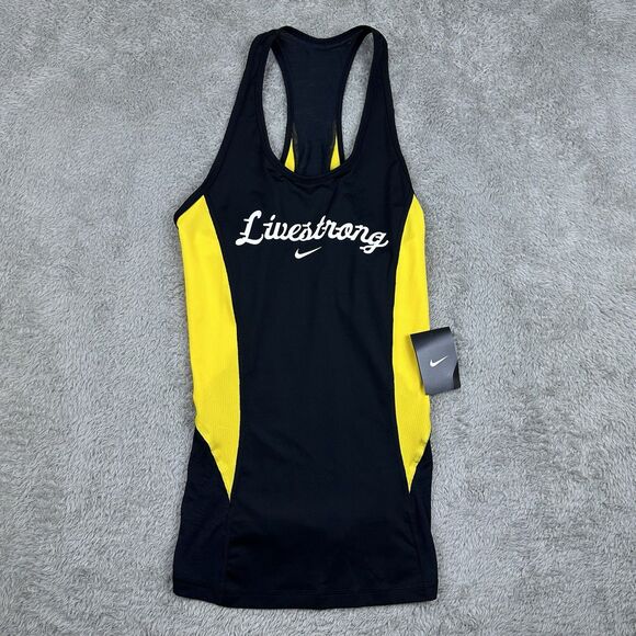 Nike Pro Womens LIVESTRONG Tank Top Black Yellow Racerback Sze L New Bold Sporty - Picture 9 of 10